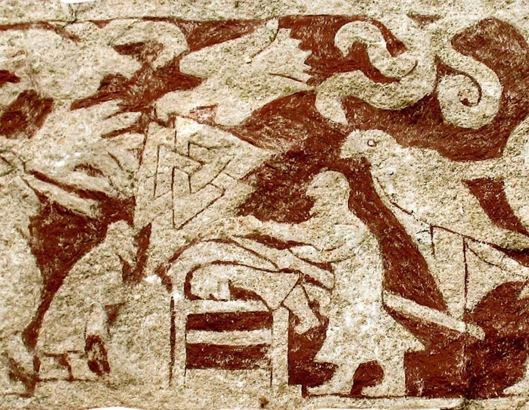 تفاصيل المشهد القرباني للنسر الدامي على شاهد اللوح الحجري المزخرف "ستورا هامارس" (793-1066 م)-مجلة سميثسونيان